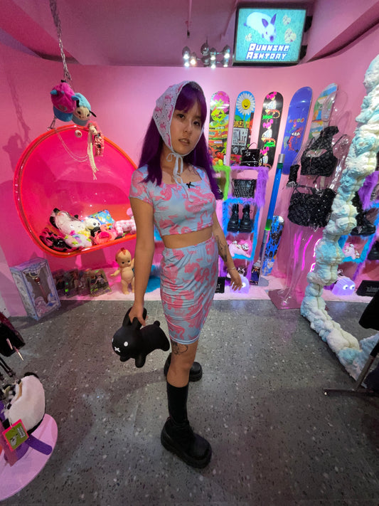 Pink + blue Color dragon print set