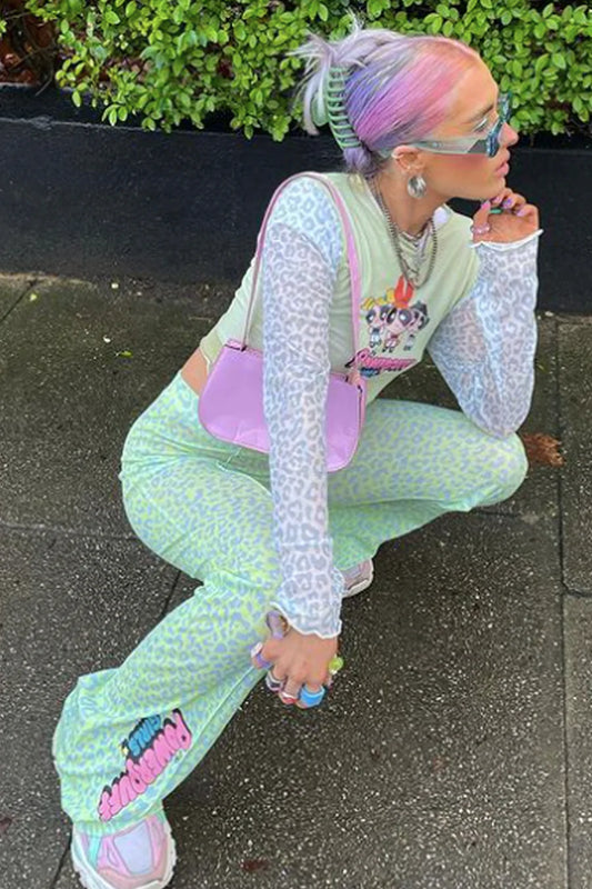 POWERPUFF GIRLS LEOPARD MESH TOP