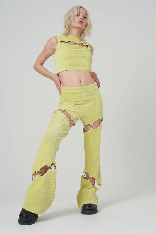 Ragged Priest Rib velour flares o-ring cut