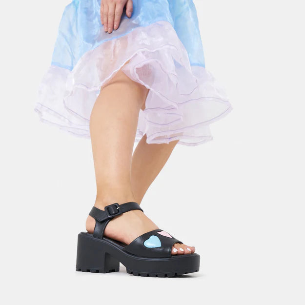 Koi Romance Rebel Black Heart Sandals
