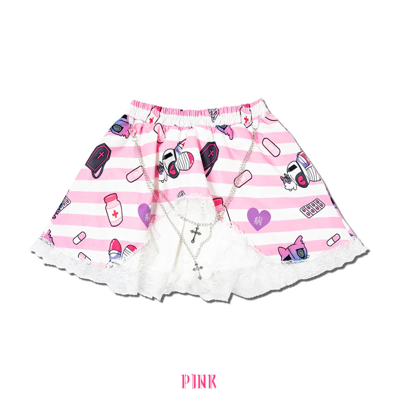 ACDC Rag 病みかわパンク Punk Skirt Black/ Pink