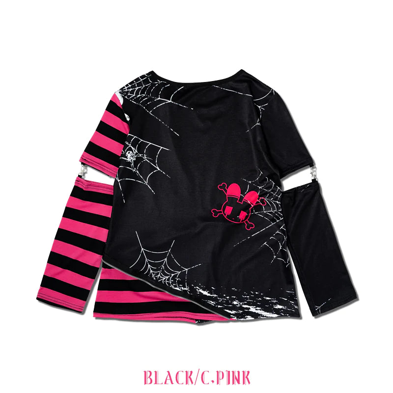 ACDC Rag EMOパンクメンヘラチャン Punk T-shirt with detachable sleeves Black+Pink/White
