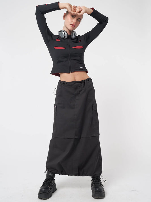 Minga London RUBY BLACK MAXI TECH CARGO SKIRT