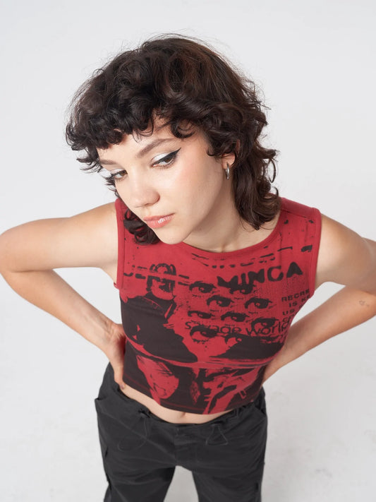 Minga London POWER RED GRAPHIC VEST TOP