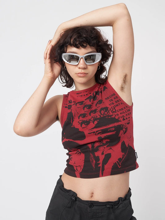 Minga London POWER RED GRAPHIC VEST TOP