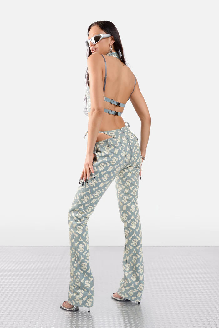 Namilia MONOGRAM DENIM NECKHOLDER TOP