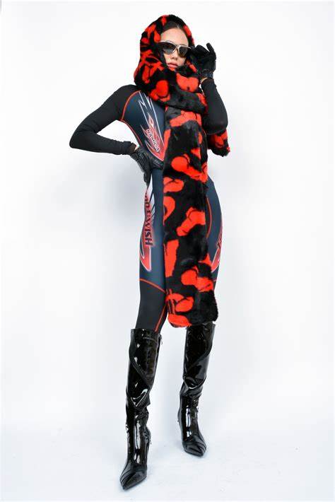 Namilia MONOGRAM FAUX FUR SCARF