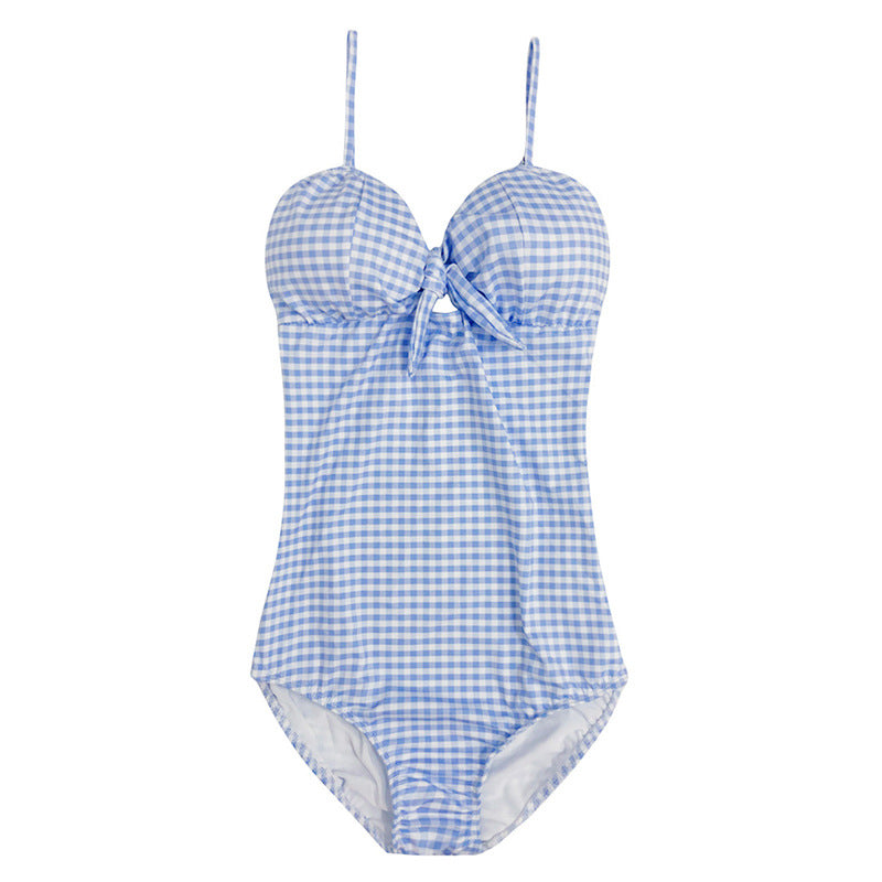 Blue checkered simple swimsuit