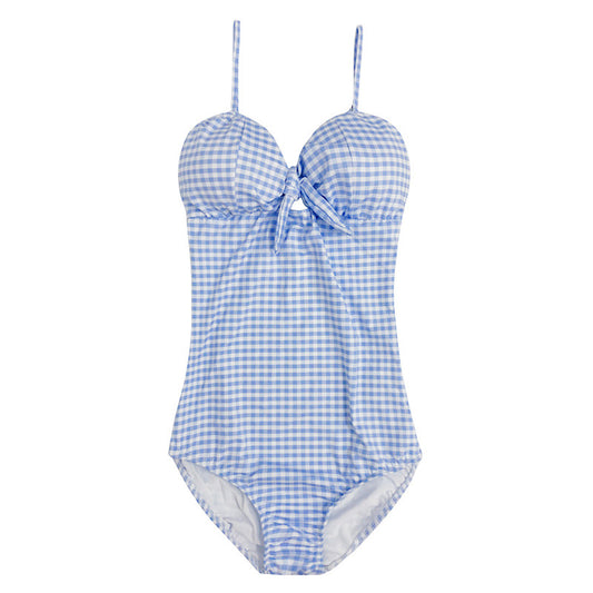 Blue checkered simple swimsuit