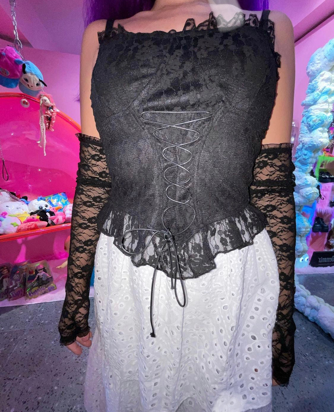 Gothic style black lace corset top