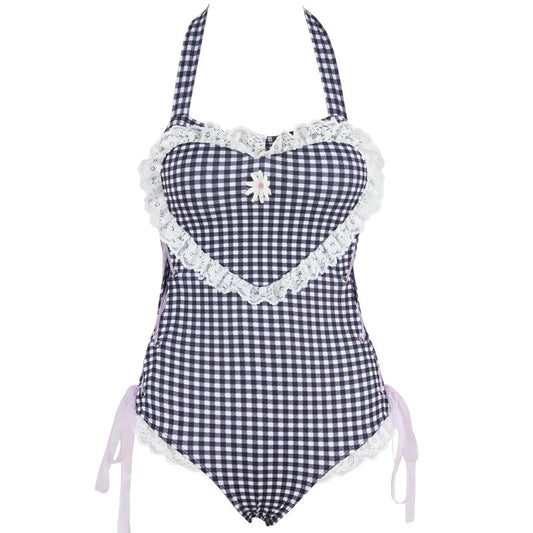 Maid style checkered Japanese kawaii swimsuit