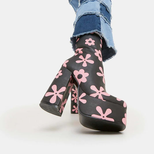 Koi Empty Flowers Platform Heeled Boots