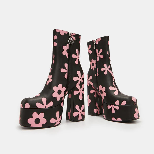 Koi Empty Flowers Platform Heeled Boots
