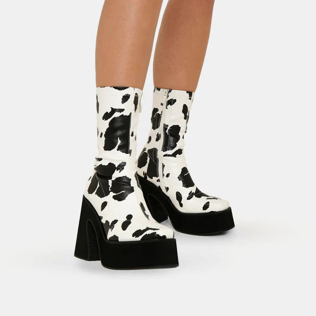 Koi Dead Holy Cow Print Heeled Boots