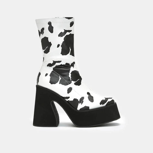 Koi Dead Holy Cow Print Heeled Boots