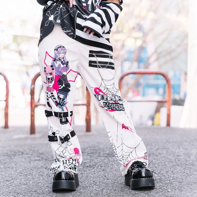 ACDC Rag EMO Punk Menhera Chan Long Pants Black/ White – Running Ashtray