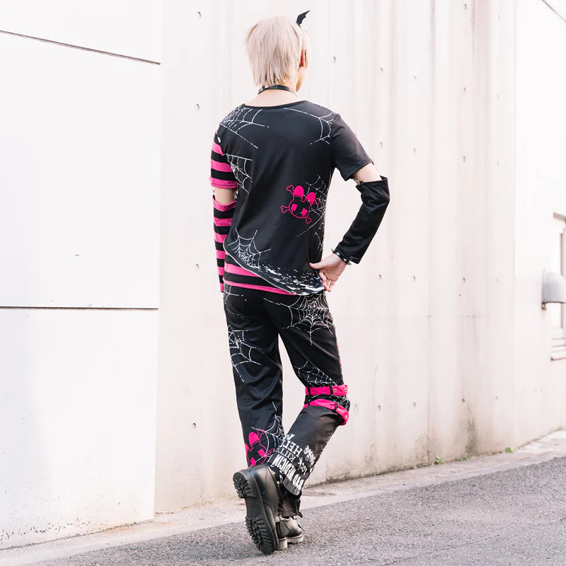 ACDC Rag EMOパンクメンヘラチャン Punk T-shirt with detachable sleeves Black+Pink ...