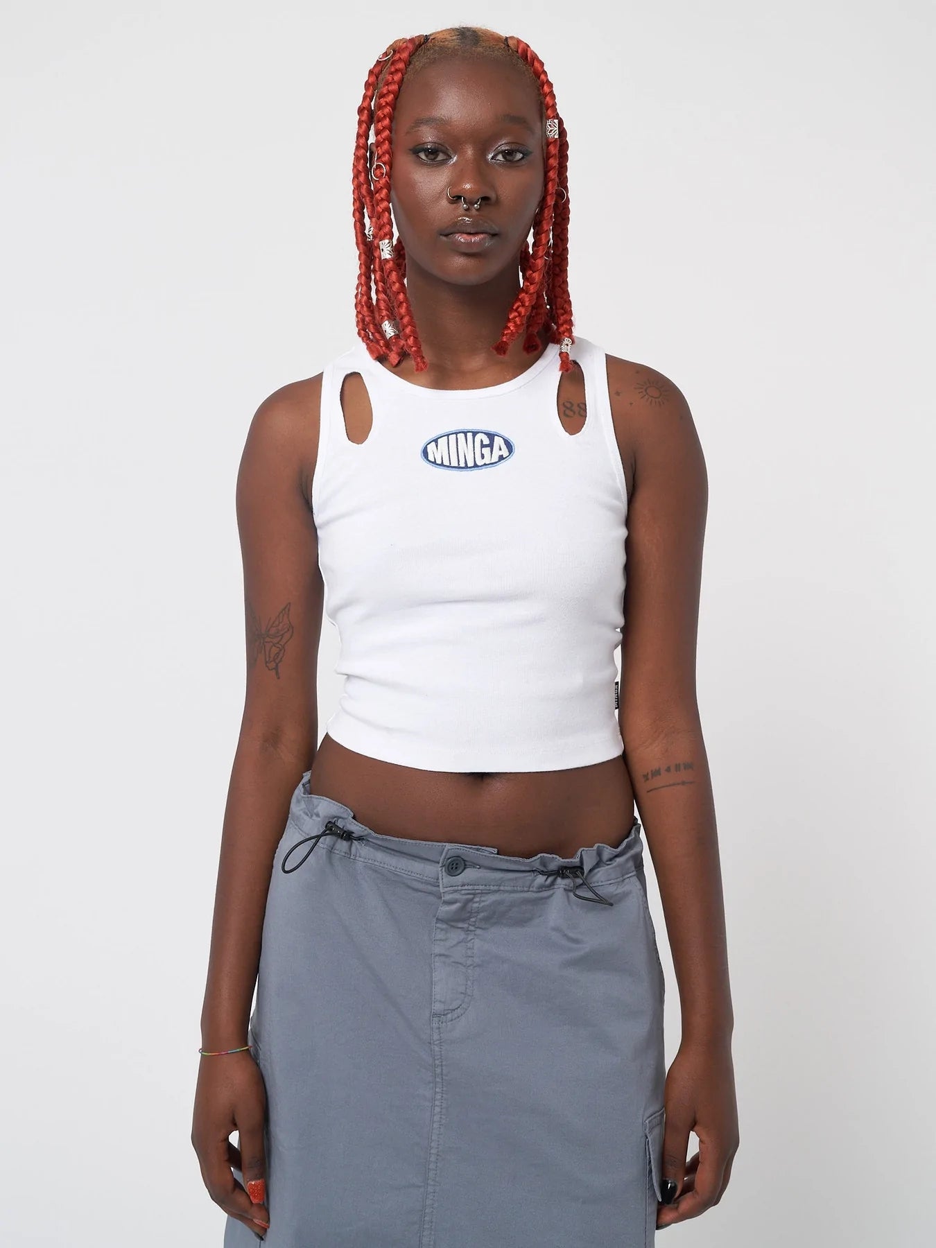 Minga London LOGO CUT OUT WHITE VEST TOP