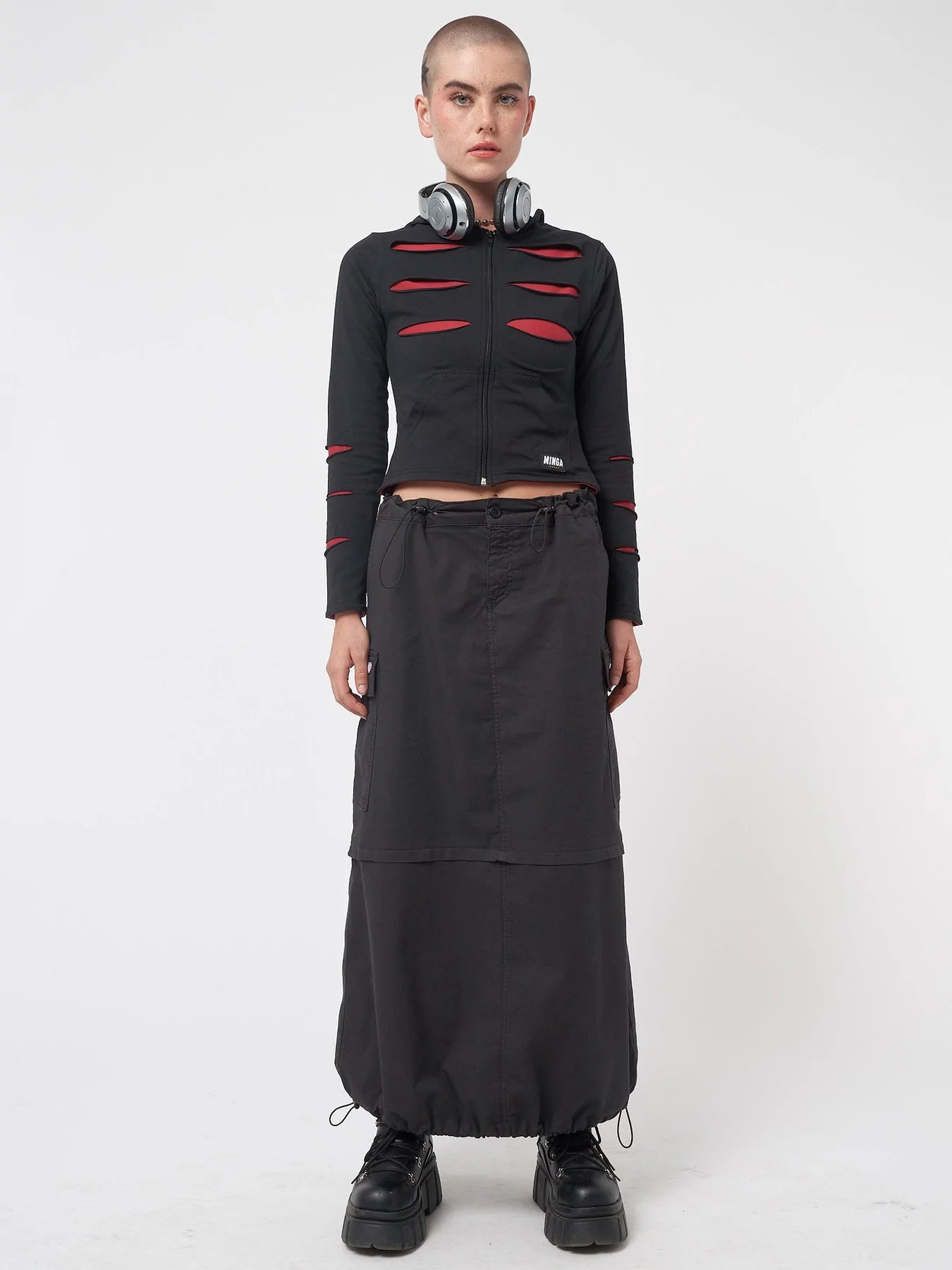 Minga London RUBY BLACK MAXI TECH CARGO SKIRT