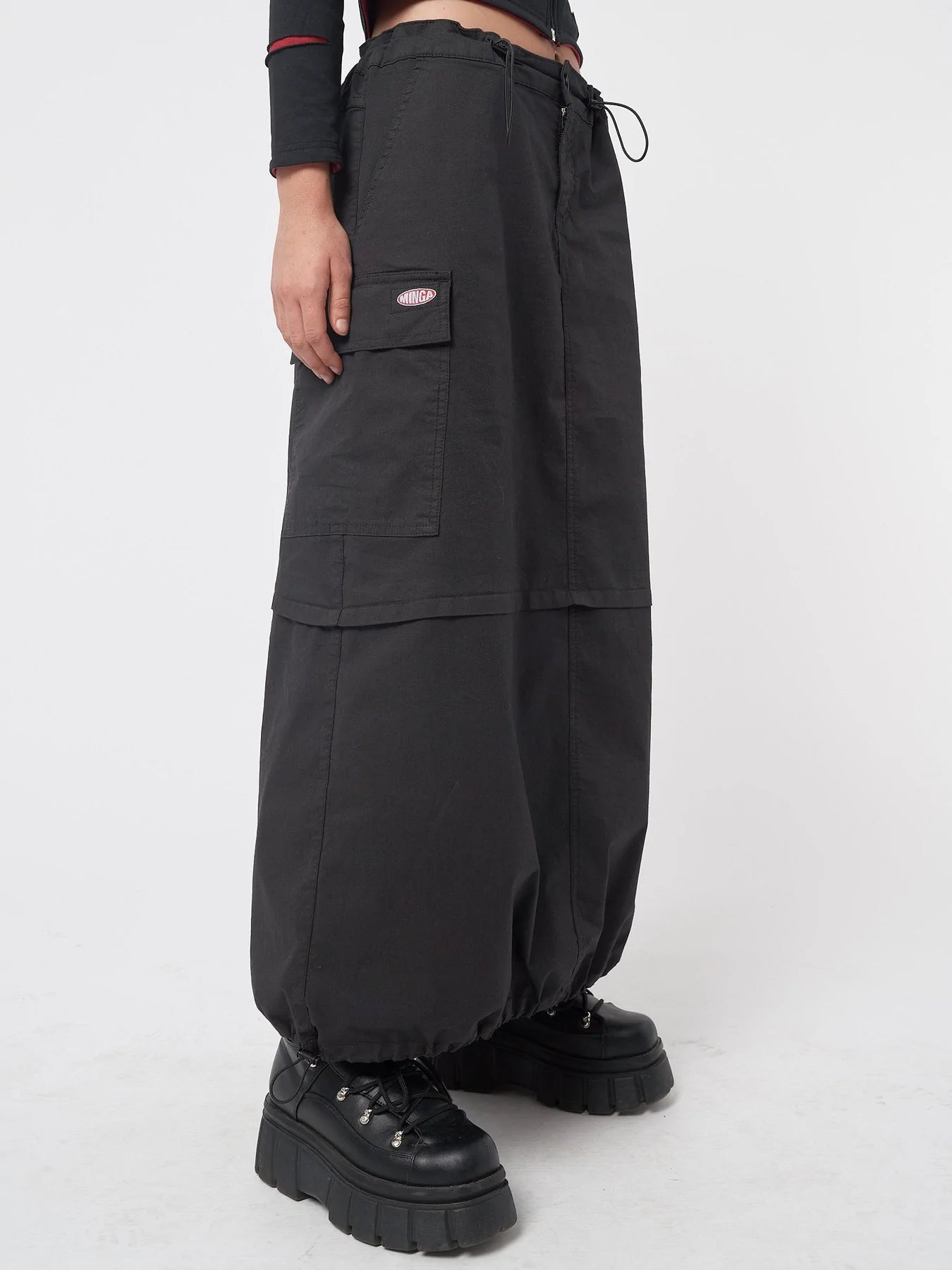 Minga London RUBY BLACK MAXI TECH CARGO SKIRT