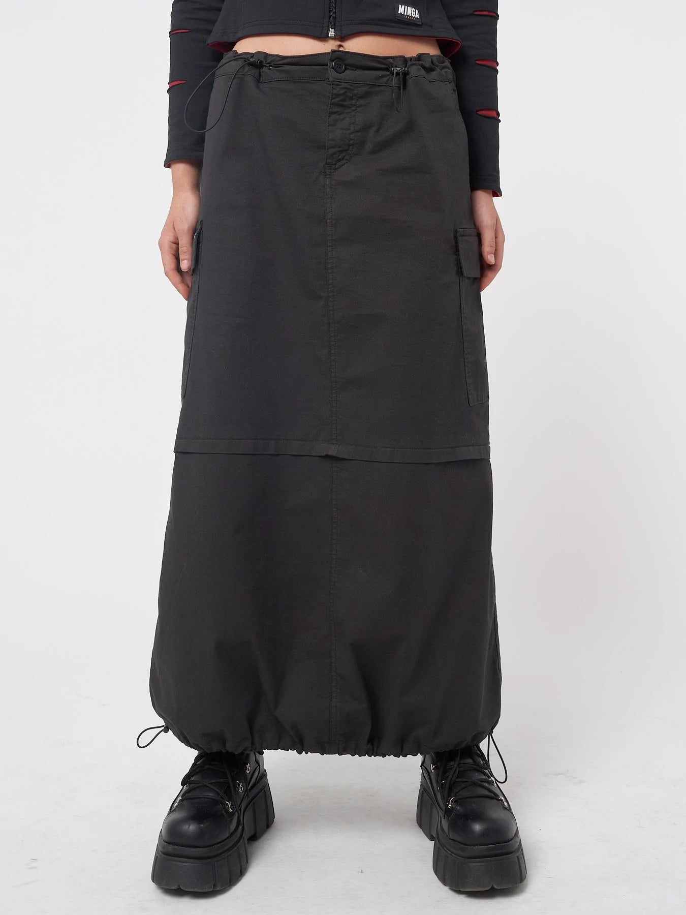 Minga London RUBY BLACK MAXI TECH CARGO SKIRT