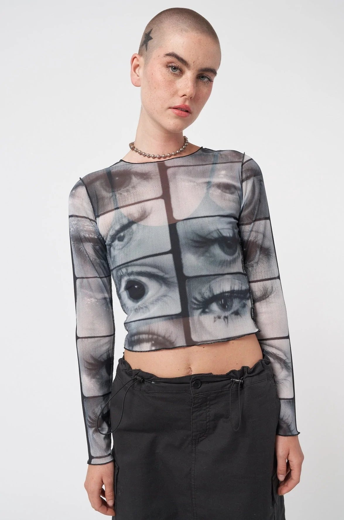 Minga London MIRROR EYES MESH CROP TOP