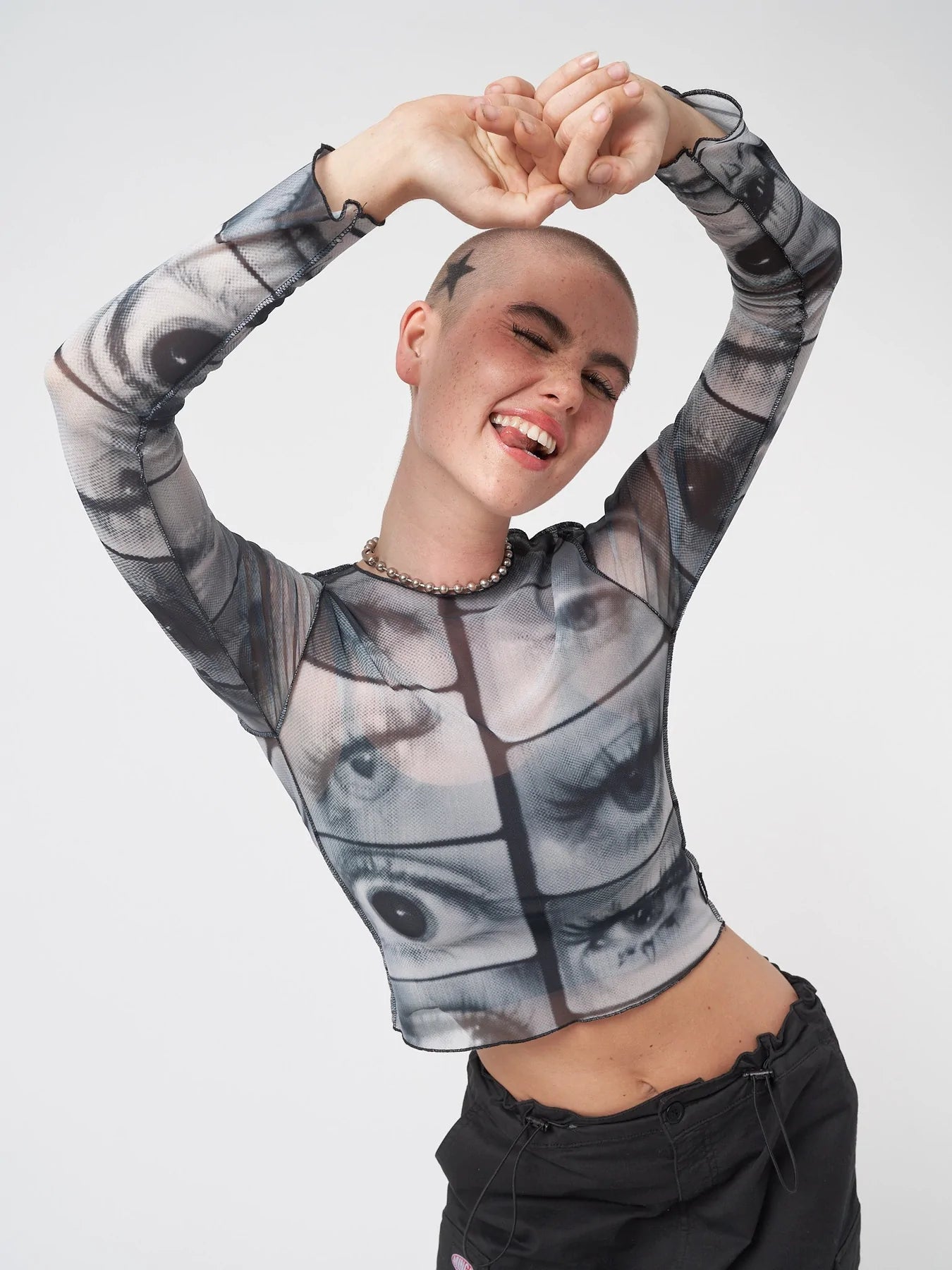 Minga London MIRROR EYES MESH CROP TOP