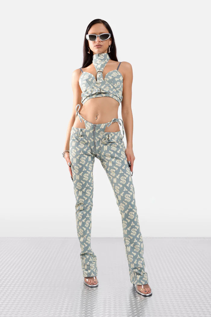 Namilia MONOGRAM DENIM THONG PANTS