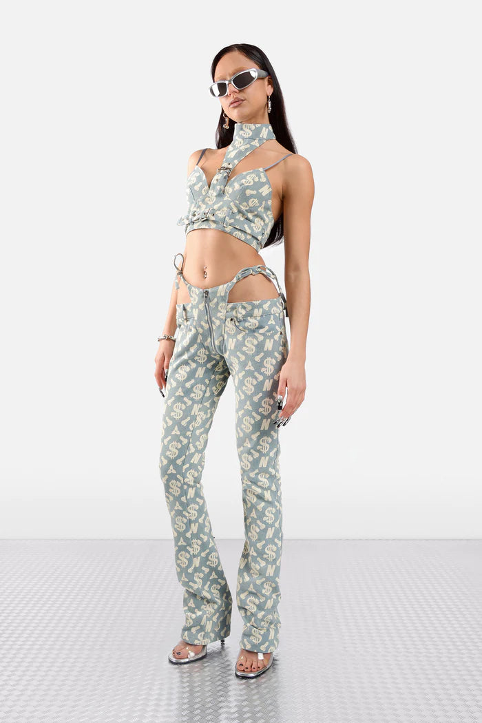 Namilia MONOGRAM DENIM THONG PANTS