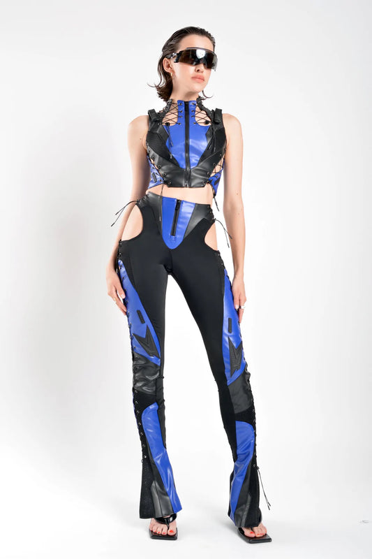 Namilia MOTO LACE UP PANTS- Blue