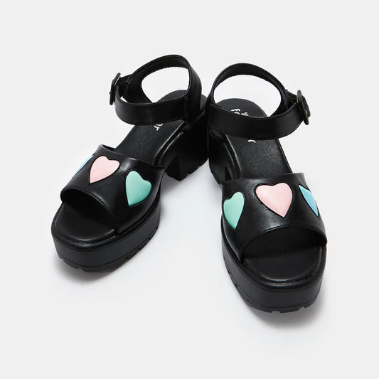 Koi Romance Rebel Black Heart Sandals