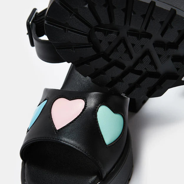 Koi Romance Rebel Black Heart Sandals