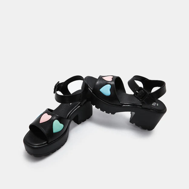 Koi Romance Rebel Black Heart Sandals