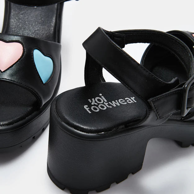 Koi Romance Rebel Black Heart Sandals