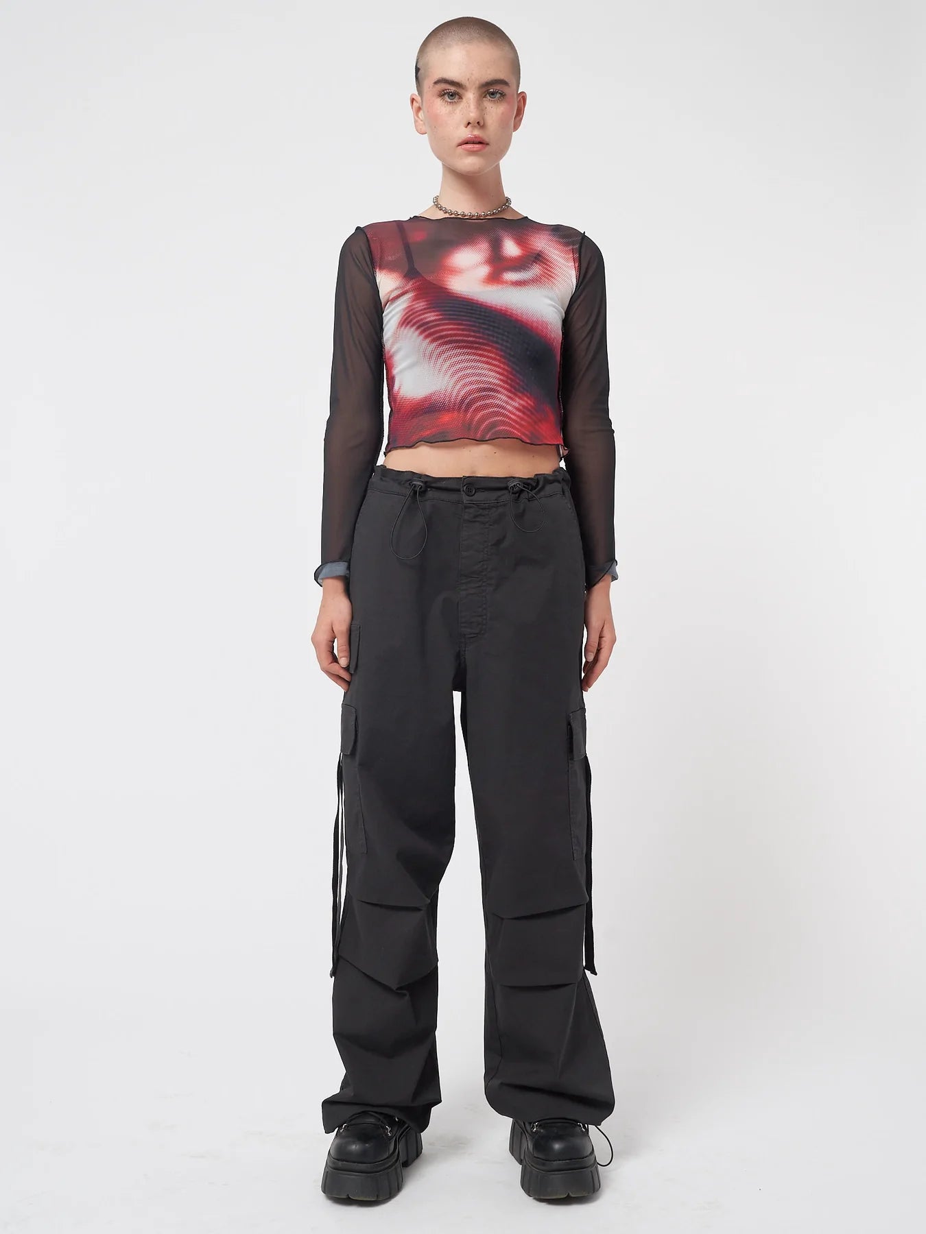 Minga London PIXEL BLACK RED MESH CROP TOP